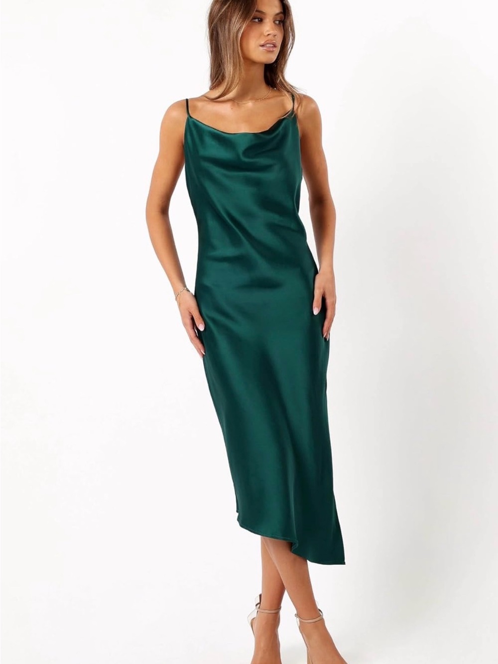 Petal & Pup Emerald Green Satin Midi Slip Dress